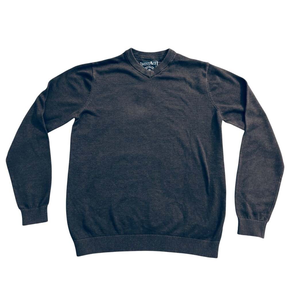 West Ace Men's Long Sleeve V-Neck Knit Sweater Dark Gray Size M